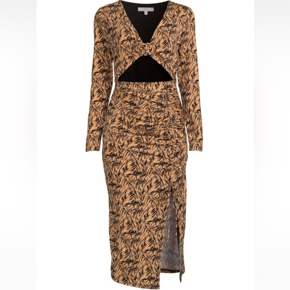 WAYF | Cutout Ruched Midaxi Brown Tiger Sheath Dress
